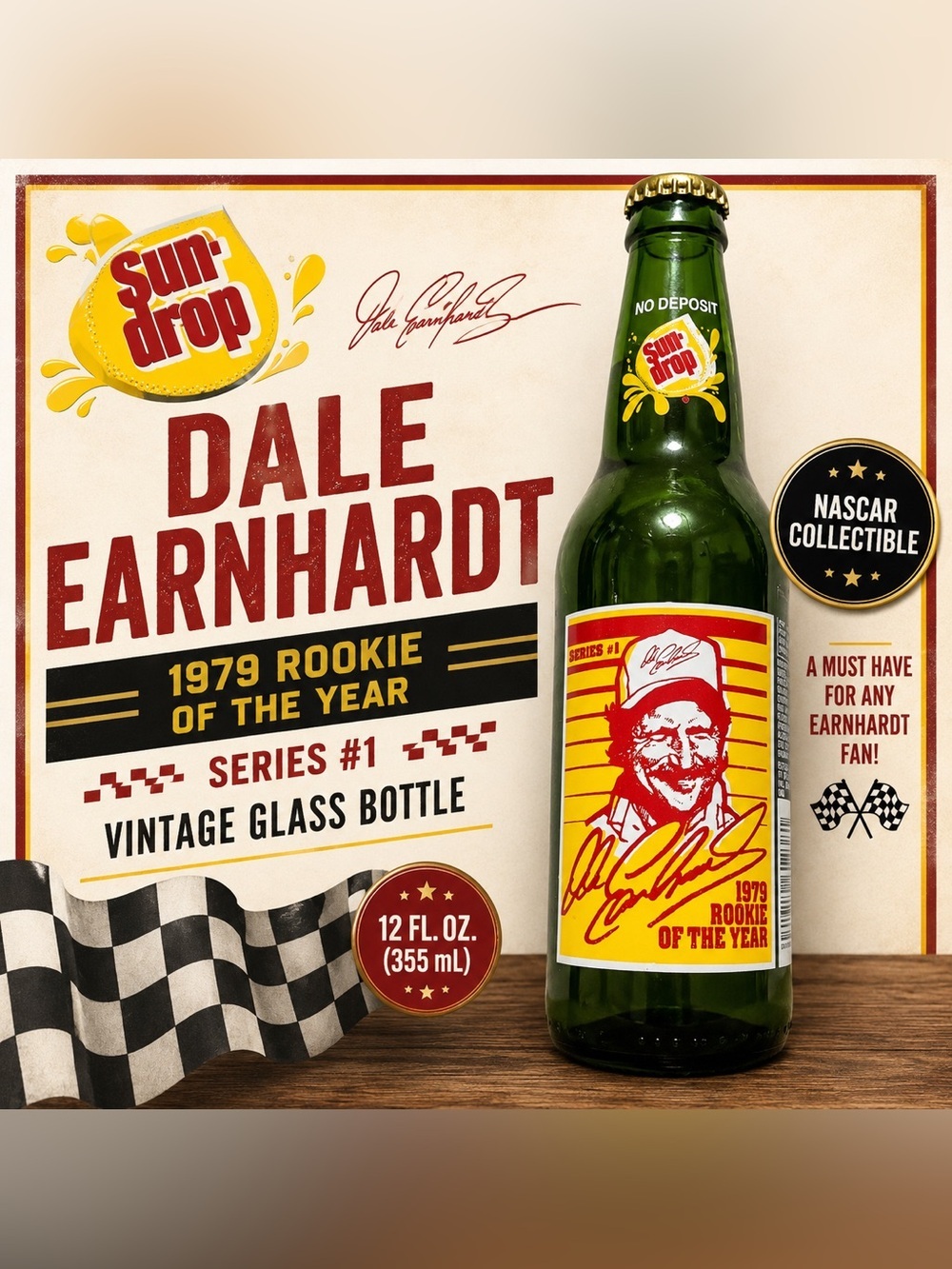 Sun Drop Dale Earnhardt Collectible 1979 Rookie of the Year Bottle